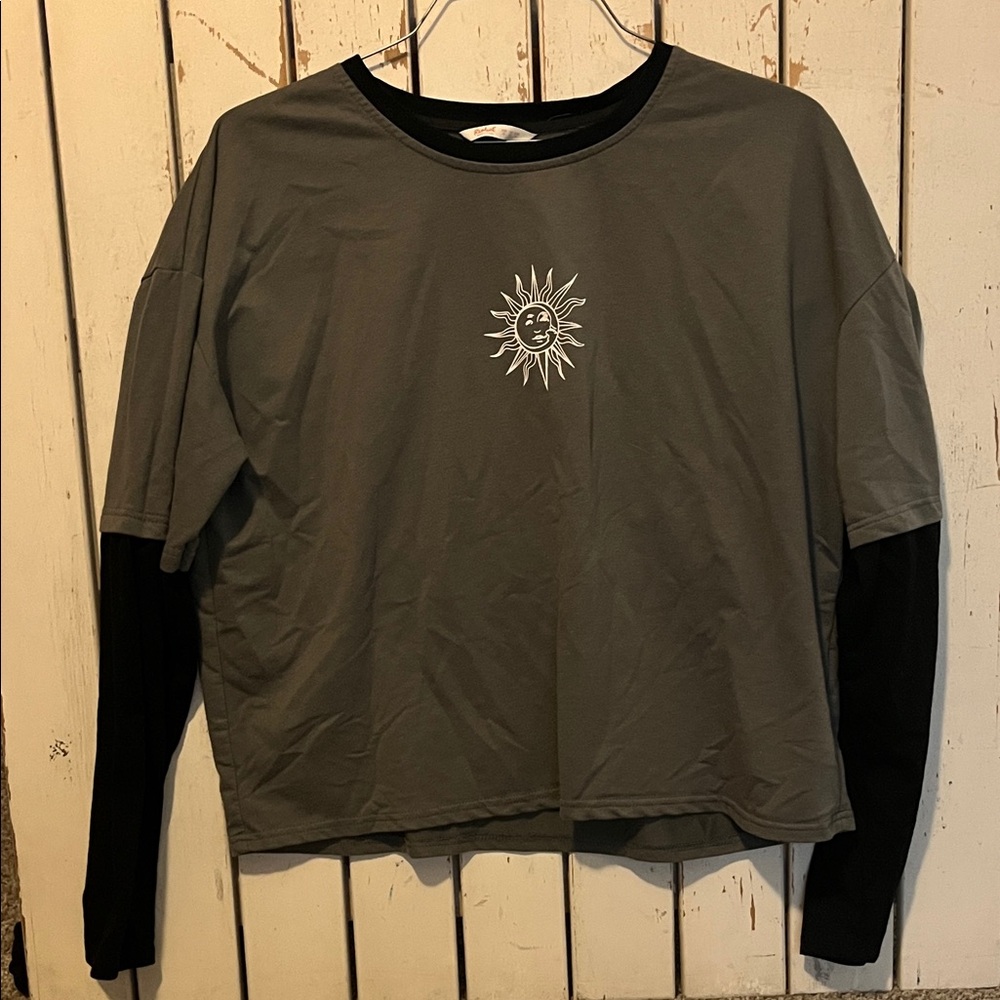ROMWE Gray Long‎ Sleeve Sun Tee